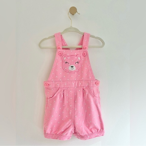 Carter's Baby Girl Pink Bear Overalls with White Polka Dots Size 12 Months - Picture 4 of 4
